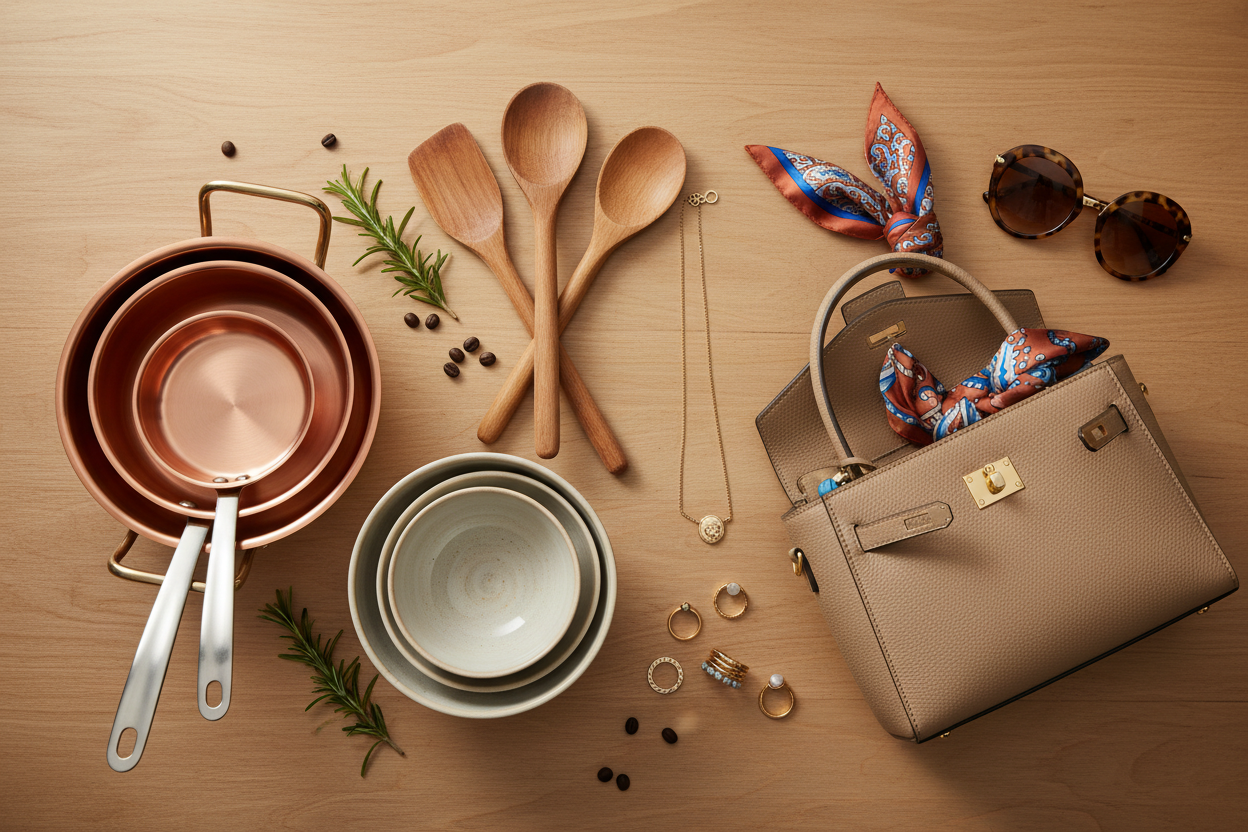 create image for heading page where combination Kitchen and ladies accessiors